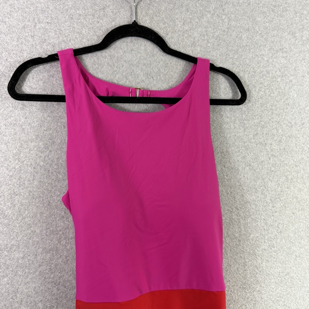 SummerSalt Color Block Lava Hibiscus Swimsuit Barbie High Neck Tie Pink Red 14 - Picture 2 of 7